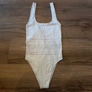 MAGNLENS Laser-Cut Baby Blue One-Piece Swimsuit Bodysuit | Size SMALL